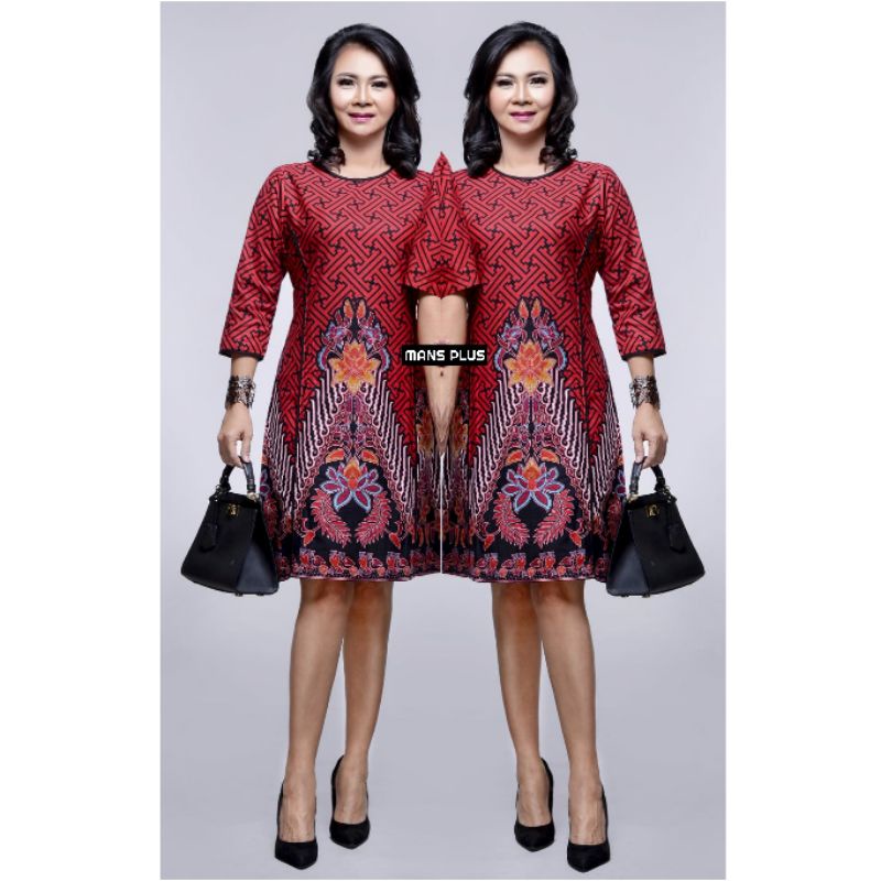 Dress Batik Wanita Jumbo 4L-5L Atasan Tunik Batik Big Size XXXL Seragam Batik Couple OR-Mrh