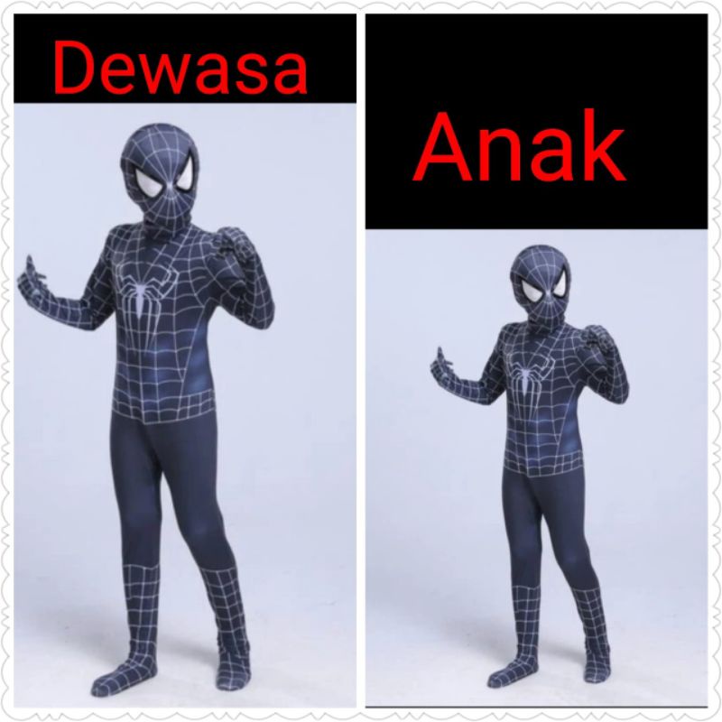 Kostum Spiderman Venom Anak dan Dewasa / Kostum Spiderman hitam/ superhero