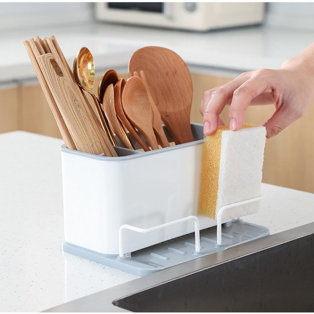 Solighter Sumpit Tempat Sendok Alat Dapur Double Grid Chopstick Storage Baskets Fork Rack