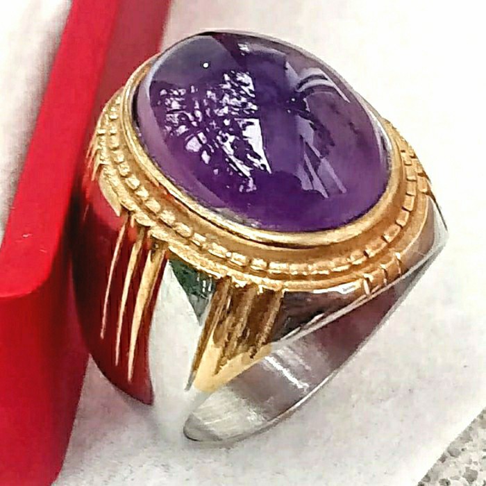 top CINCIN BATU KECUBUNG BRAZIL SERAT ES NATURAL / RING TITANIUM SUPER - Gold, 7