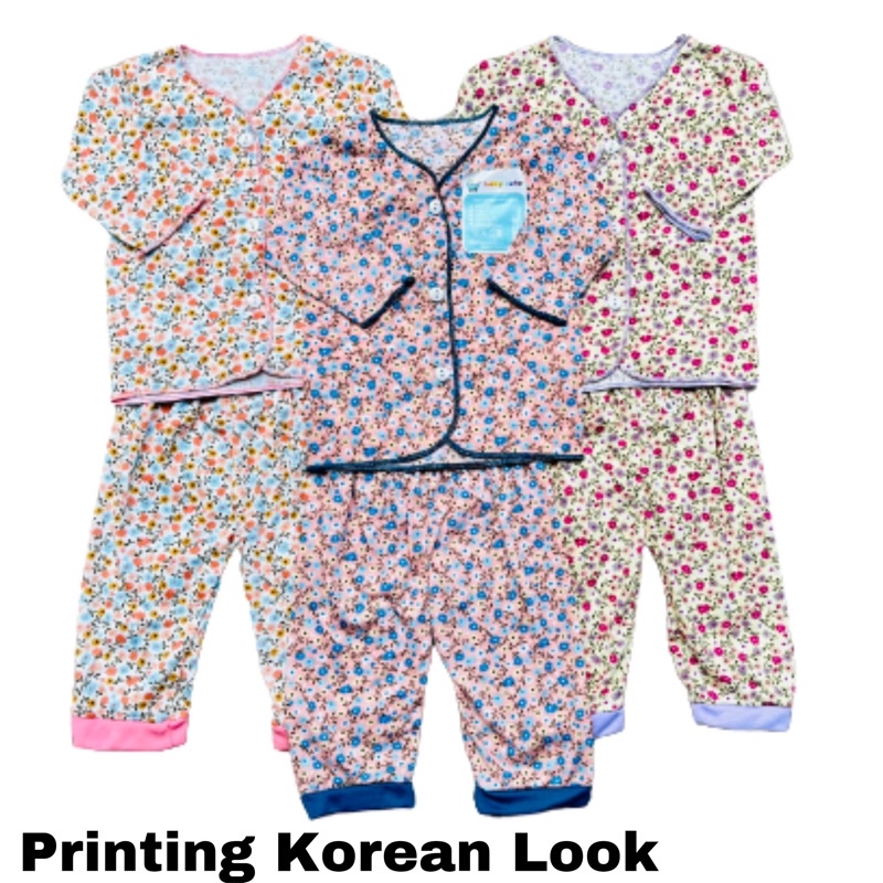 Stelan baju bayi panjang celana printing Newborn, 3-6 dan 6-12 bulan SNI 3stel promo 9.9