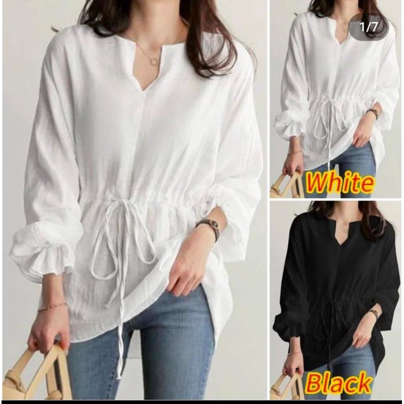 V neck blouse wanita model terbaru - aurelia blouse crincle airflow