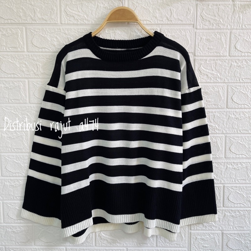 LESTY SWEATER RAJUT OVERSIZE MODEL GARIS STRIPPY WANITA