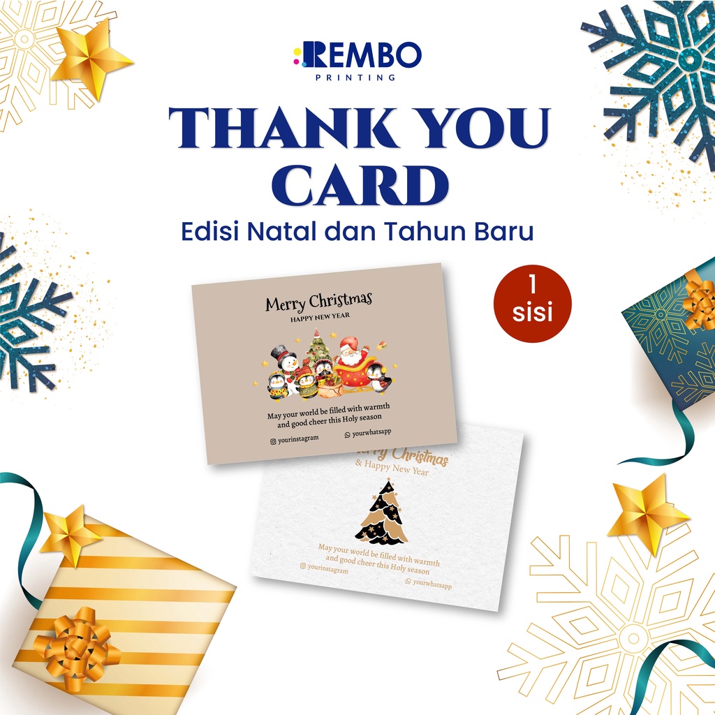 Thank You Card/Thank You Card 1 Sisi Landscape Spesial Natal Tahun Baru/Christmas/New Year Custom Cetak Print Murah