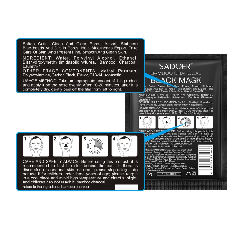SADOER BLACK MASK MASKER KOMEDO Peel Off Mask / Charcoal actived Carbon / Masker Komedo Hidung dan Wajah Import