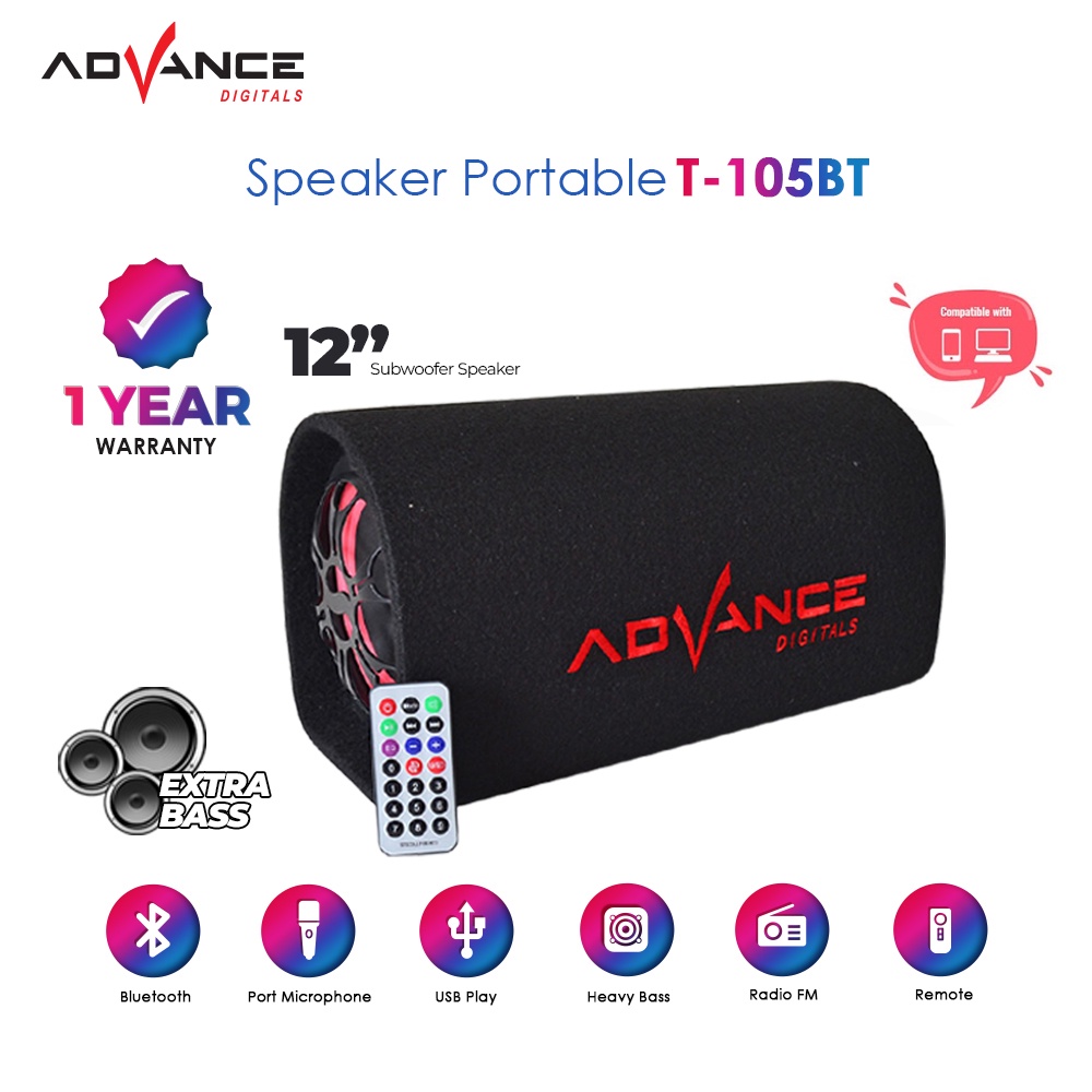 Speaker Bluetooth ADVANCE T105BT 12&quot; Subwoofer Super Bass Garansi Resmi 1 Tahun