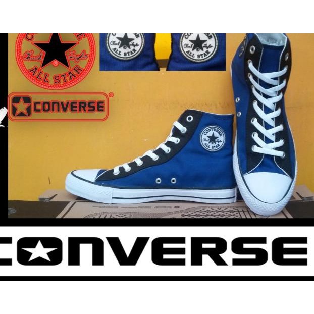 SEPATU CONVERSE ALL STAR HIGH BIRU EYELET HITAM + BOX GRADE ORIGINAL
