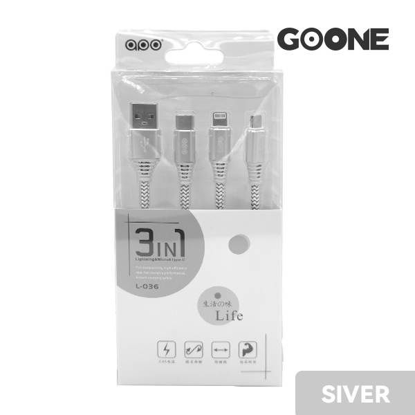 GOONE Kabel Data Quick Charging 3 in 1 Type-C / Micro Lightning Data Cable Original