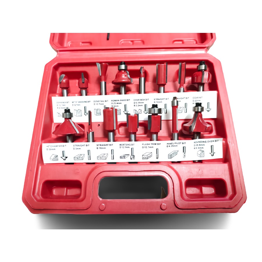 Mata Profil Router Bit Set 15pc 15 Pcs Flush Trimmer Bits 1/4 6.35mm BERKUALITAS/MATA ROUTER SET