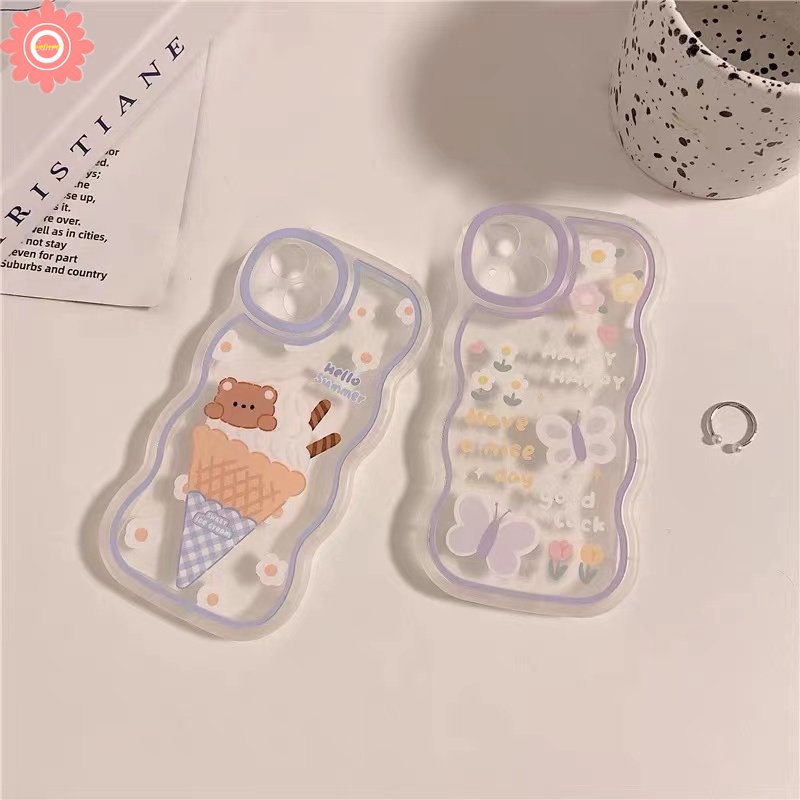 Ice Cream Cute Bear Case Realme C53 C55 10 C12 C35 C15 C21Y C25 5i 5s 6i C25s C25Y C1 C11 C20A C20 Realme C11 2021 C20A C3 Butterfly Flowers Lembut Wavy Edge Shockproof TPU Cover