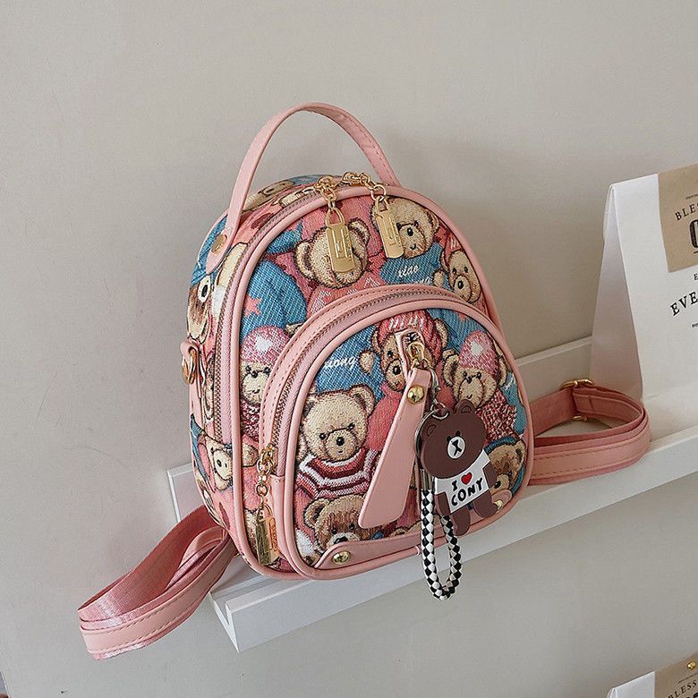 ❉Seraser Cute Bear Pink Ransel Wanita 2022 Baru Fashion Mini Kulit Lembut Tas Ransel Kecil Kasual All-Match Tas Sekolah Kecil