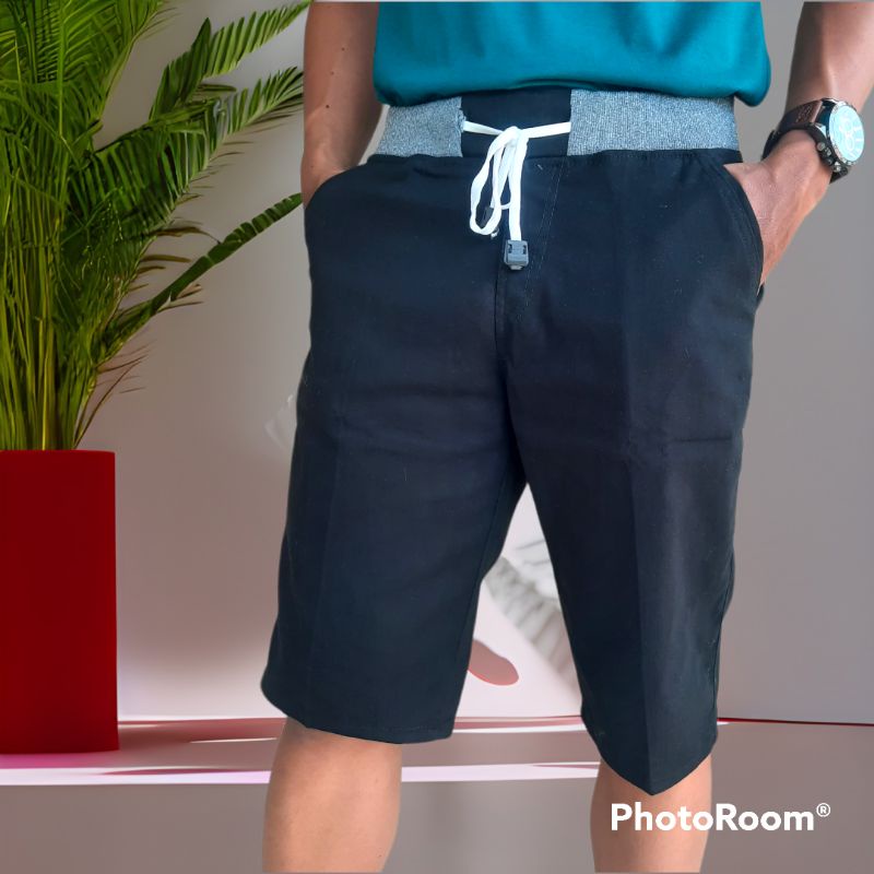 Celana Pendek Chinos Pria Pinggang Karet Motif Polos Premium