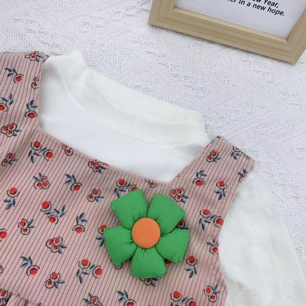 【Baru Datang】(0-4 Tahun )QZ-105 Dress Anak Cewek premium + Baju Lengan Panjang Motif Cherry TERMURAH