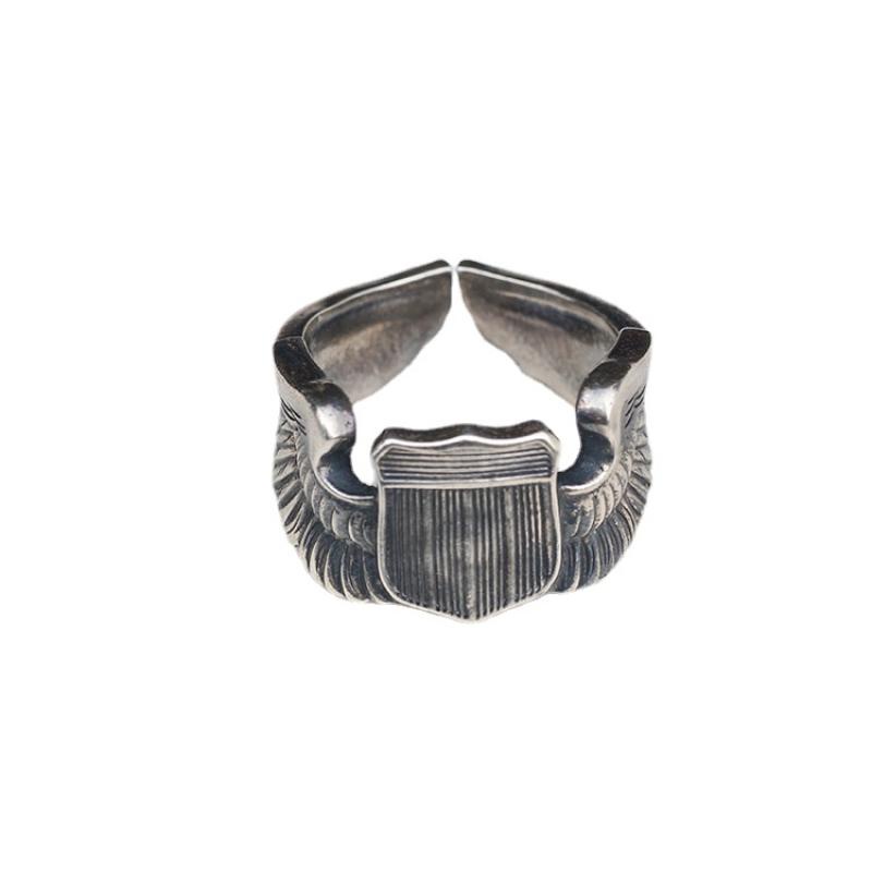 Cincin Model Terbuka Desain Medali Sayap Bahan Metal Gaya Rock Untuk Pria