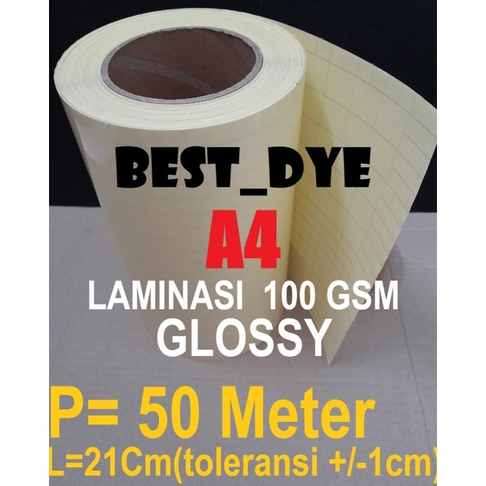

Plastik Laminasi Dingin Glossy 100 GR, A4= 21Cm x 45M, 1 Roll= 50 Yard
