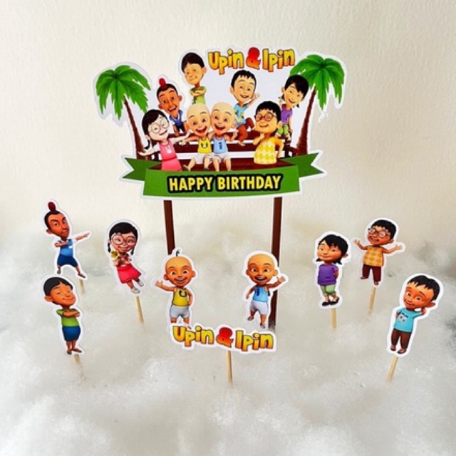 TOPPER UPIN IPIN / CAKE TOPPER UPIN IPIN / TOPPER HAPPY BIRTHDAY / TOPPER KUE UPIN IPIN