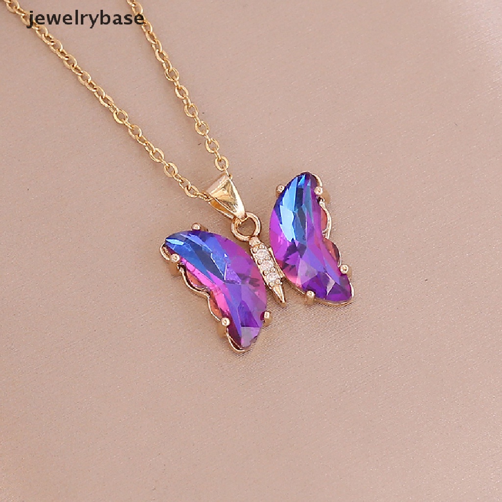 Kalung Desain Butterfly Warna Gradasi Bahan Stainless Steel Untuk Wanita