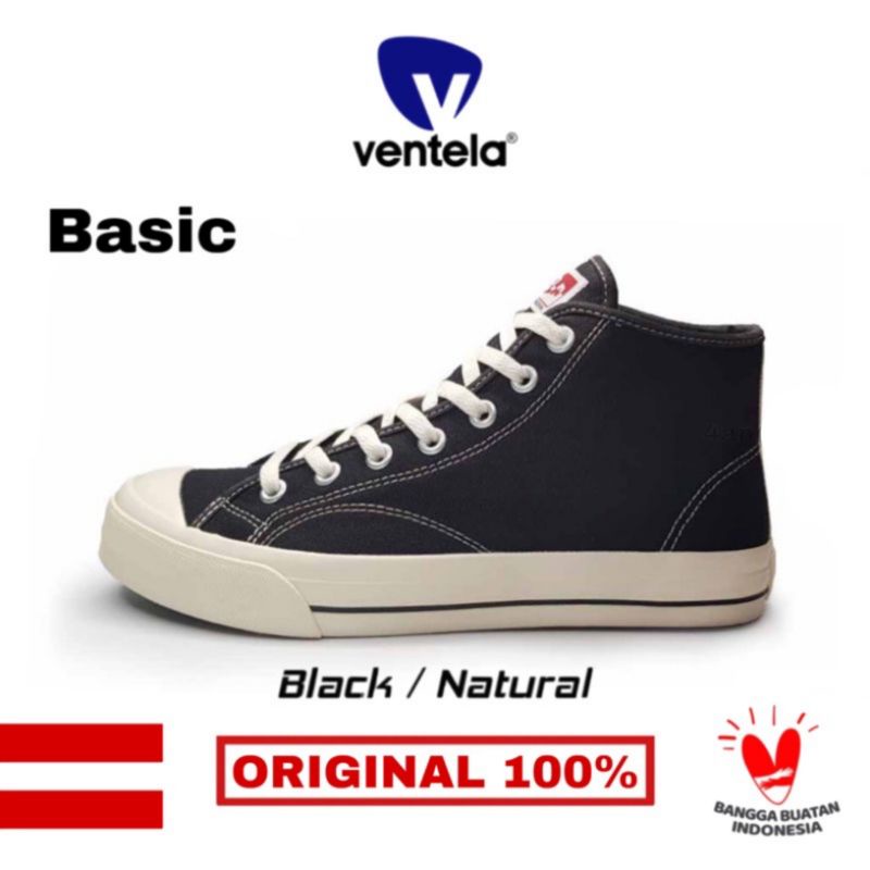 sepatu ventela basic high all white, black natural