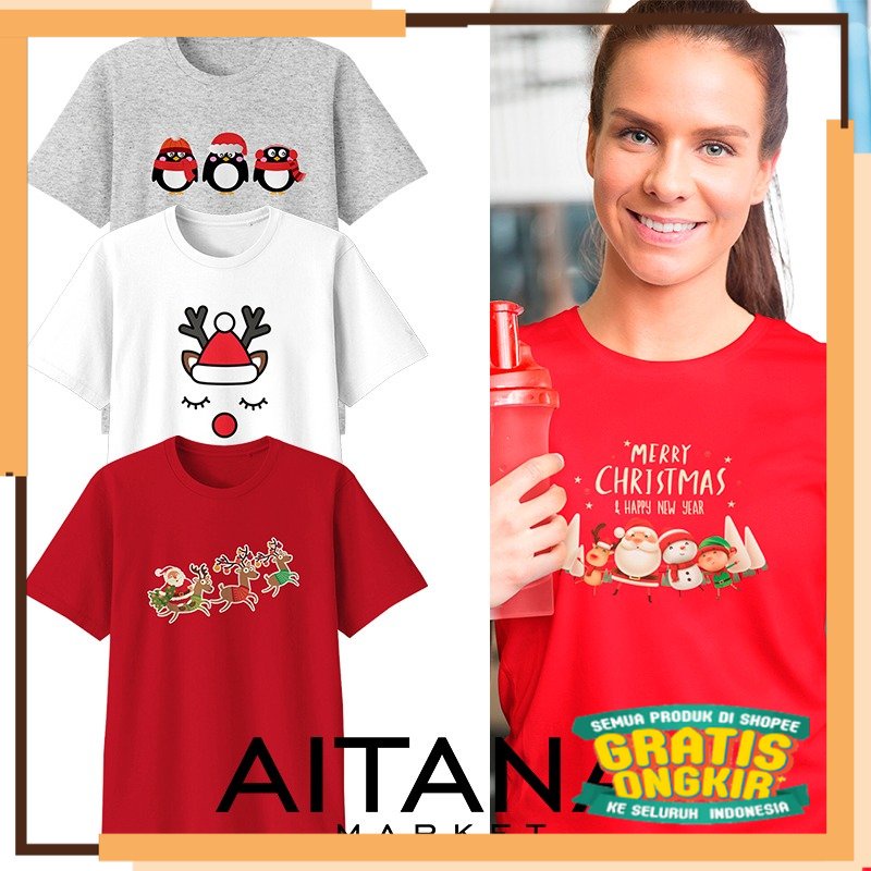 KADO NATAL 2022 AITANA Kaos NATAL Dewasa dan Remaja SANTA KLAUS CHRISTMAS Bahan Katun