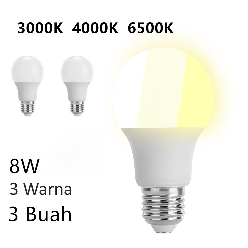 Topspot kualitas tinggi 3 Warna Bohlam LED Lampu Kotak Tiga 8W E27 Bulb Opal Matt 3-Step CCT Tune 800 lm Warm White Neutral White Cool White 3000K 4000K 6500K Daylight Bulb Hemat Energi Bolb untuk Lampu Meja Downlight