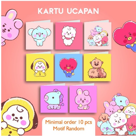 KARTU UCAPAN BT21 GREETING CARD MINIMAL 10 PCS GIFT CARD BTS CHIMMY COOKY TATA ULANG TAHUN BT21