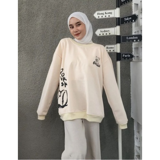 Sweater Crewneck Oblong DOIR BEAR 2XL Bigsize Atasan Blouse Pria Wanita Gaya Santai Fashion Terkini OOTD Ala Korean