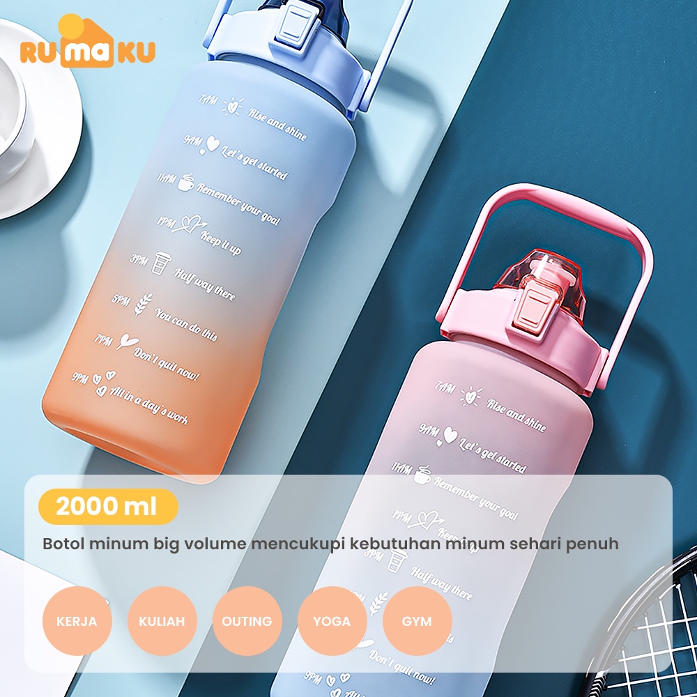 Rumaku Botol Minum Pelangi Gradasi 2 Liter Motivation Gratis Stiker 2000 mL Premium Quality