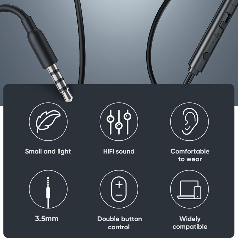 Joyroom Headset Earphone Kabel Stereo HIFI Jack 3.5mm Dengan Kontrol Tiga Tombol Untuk Musik / Call Mode