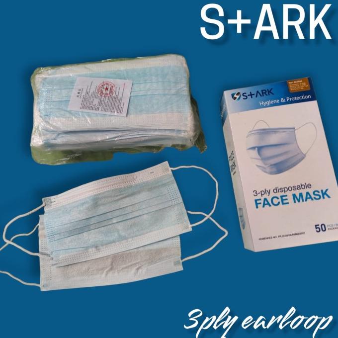 STARK 3PLY PACK 50- MASKER 3PLY STARK EARLOOP KEMENKES DISPOSABLE MASK t-bellasleepwears