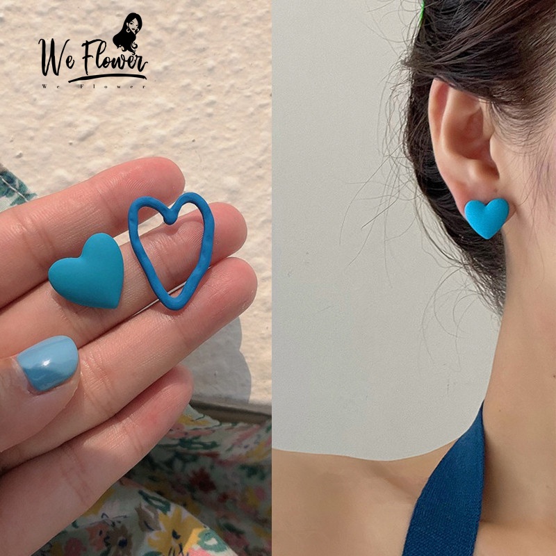 We Flower Anting Stud Bentuk Hati Warna Biru Gaya Korea Untuk Wanita