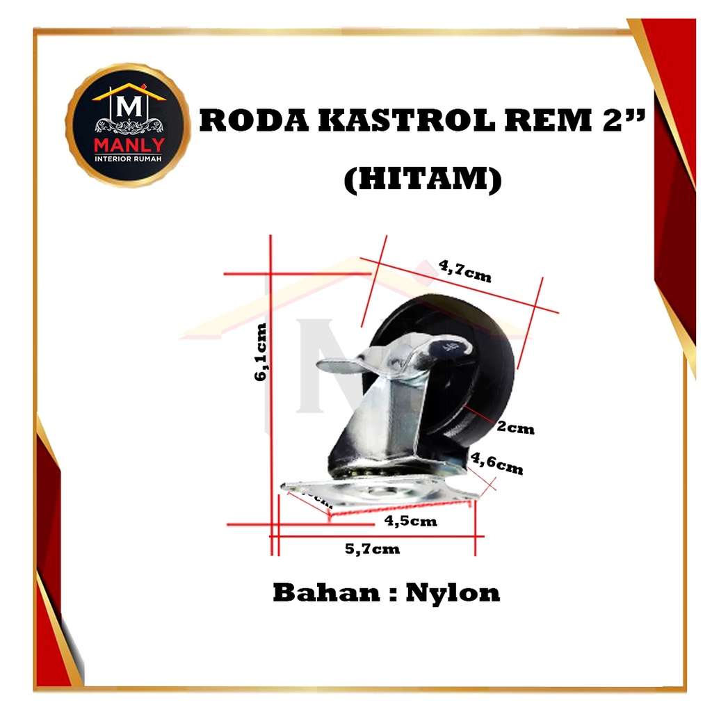 Roda Kastor Troly Etalase 2 Inch Hidup + REM / Roda Lemari / Roda Kursi, Isi 1 Pcs &amp; FREE SEKRUP