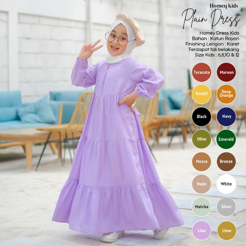 Terlaris-Gamis Anak/Homey Dress Anak-Homey Dress Polos-Bahan Katun Rayon Premium-Busana Muslim Anak murah