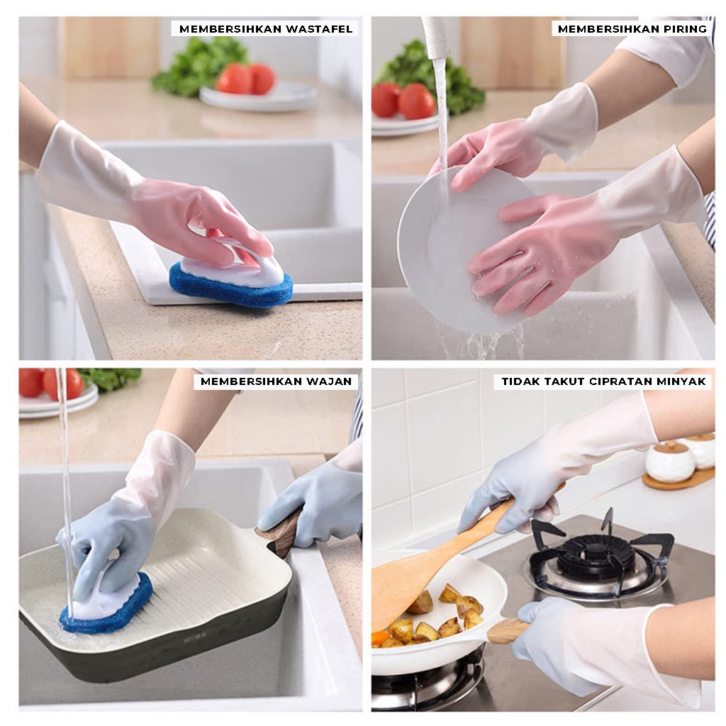 Sarung Tangan Cuci Piring Rubber Gloves Serbaguna Kaos Tangan Anti Air Karet Silikon Penutup Pelindung Tangan saat Cuci Baju Masak Berkebun aman anti kotor| GROSIRXPRESS