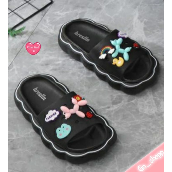 Sandal Wanita Trendy Kekinian Gaya Slop Hits Jibits  2023-Q8