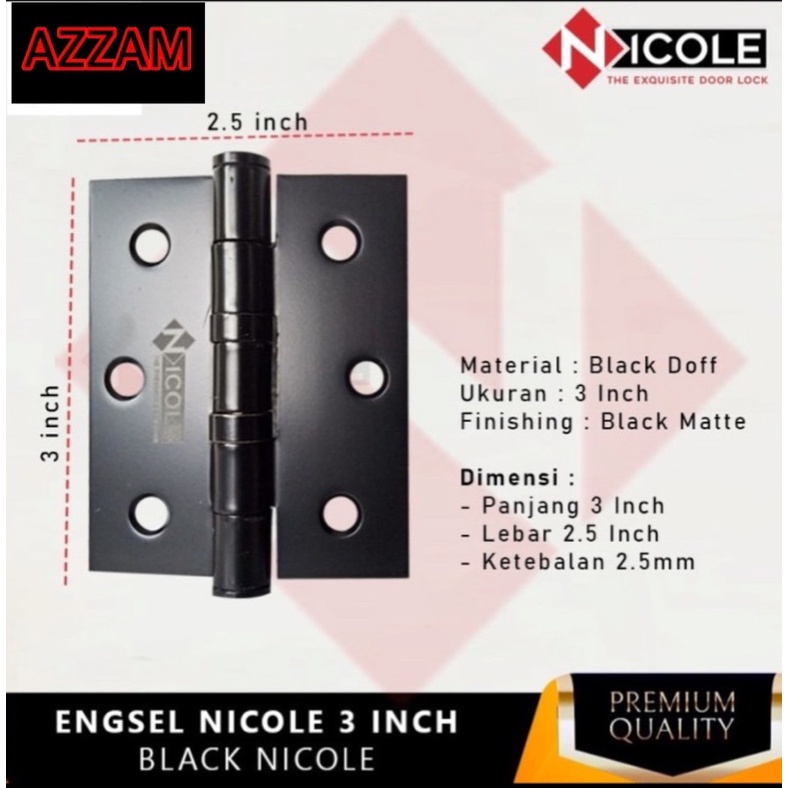 Engsel 4 Inch Hitam Nicole Stainless Kodai Black Hitam Tebal Murah engsel 4 inc hitam stanlis tebal engsel pintu engsel jendela promo engsel stanlis kunci engsel