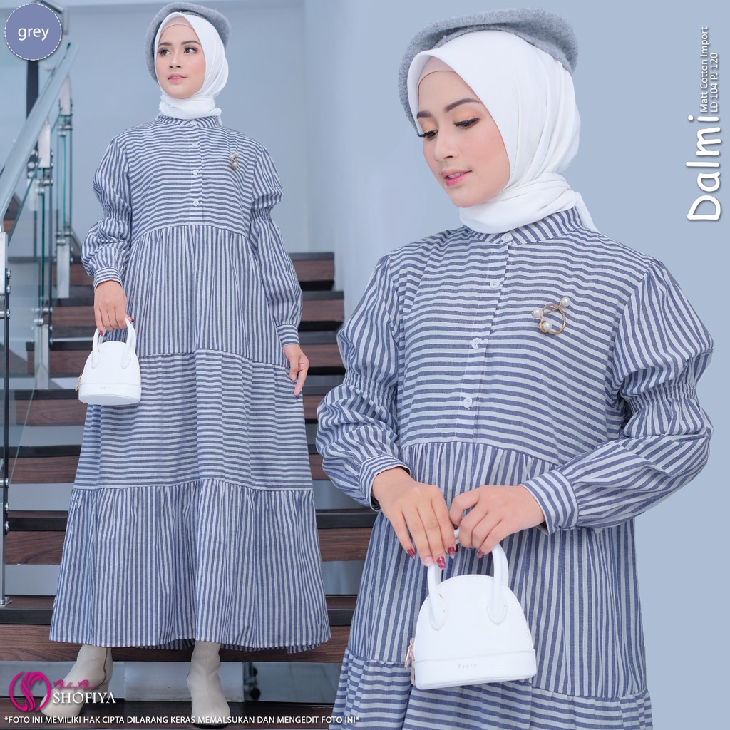 Dress Remaja by Shofiya Dewasa COD Dalmi Midi Dress Wanita Kasual OOTD LD 104 PJ 120 Katun Import Pr