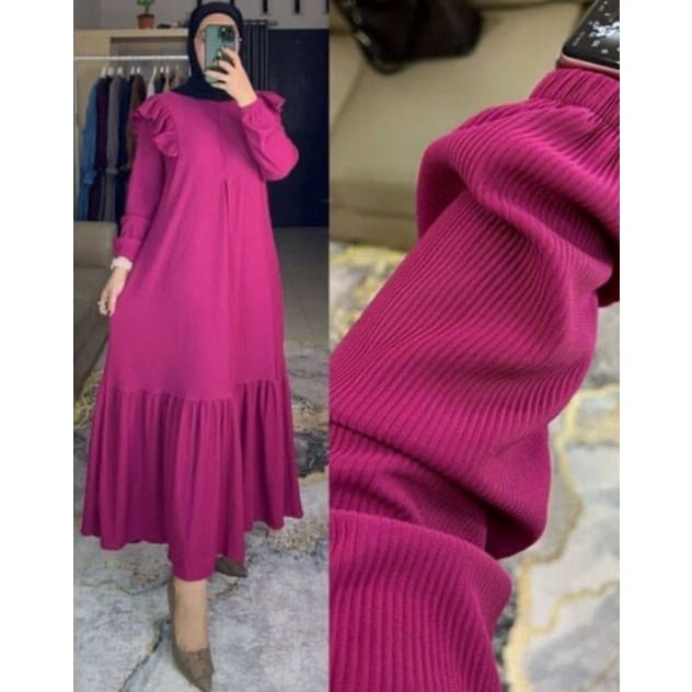 iImira Dress Panjang Gamis Jumbo Ld120 cm Kaos Rib Knit Import High Quality Baju Wanita Kekinian Midi Dress Korea