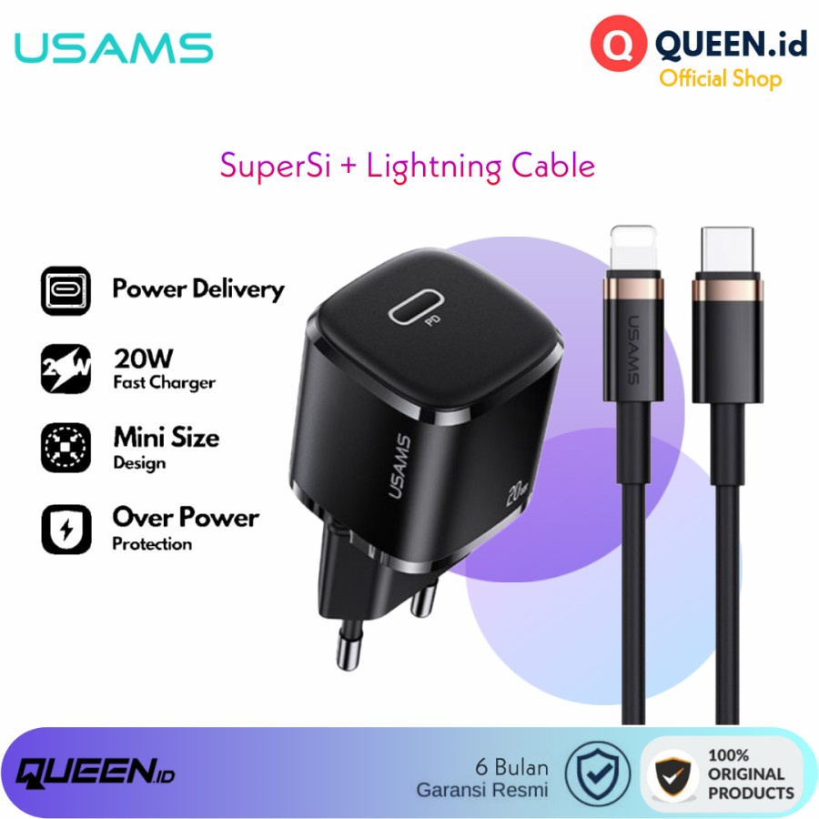 Usams T36 U63 Charger Kit 20W PD iPhone 8Pin Type C Lightning Fast Charging SuperSi