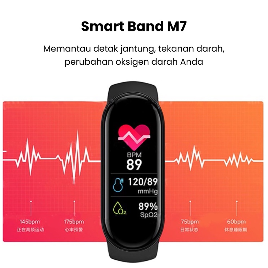 M7 Smartwatch Olahraga Gelang Pintar Pelacak Detak Jantung Pedometer Monitor Tekanan Darah