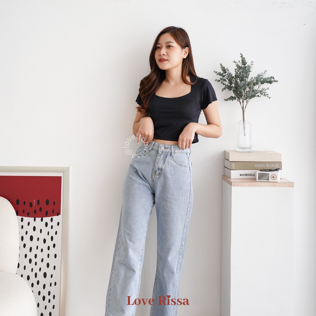 Celana Jeans KELLY Wanita Celana Panjang High Waist Jeans Panjang Kulot Denim High Waist Pants Casual Love Rissa