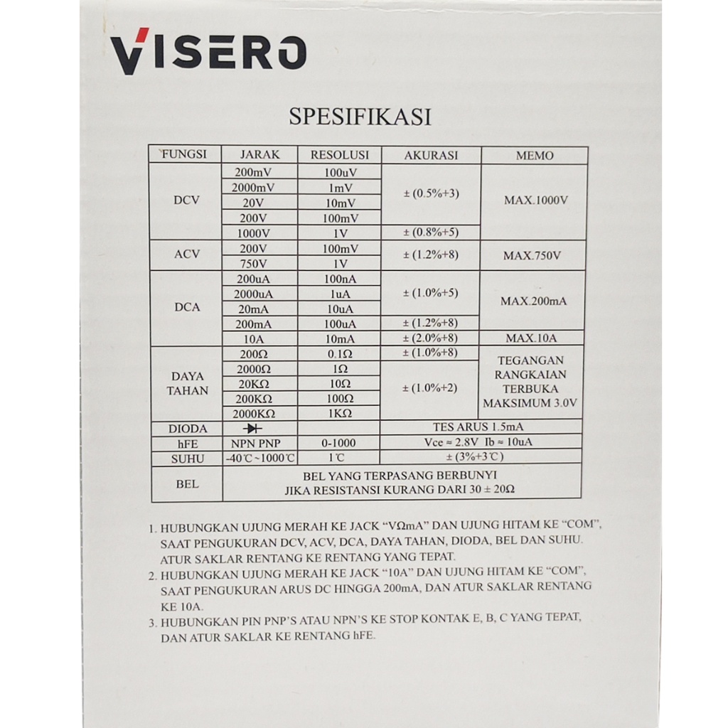 MULTIMETER DIGITAL VISERO DT-830B | AVOMETER | MULTITESTER