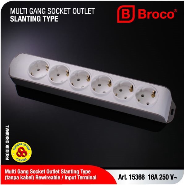 Broco Stop Kontak 6 Lubang Miring 15366 NCP Socket Terminal 6 Lbg