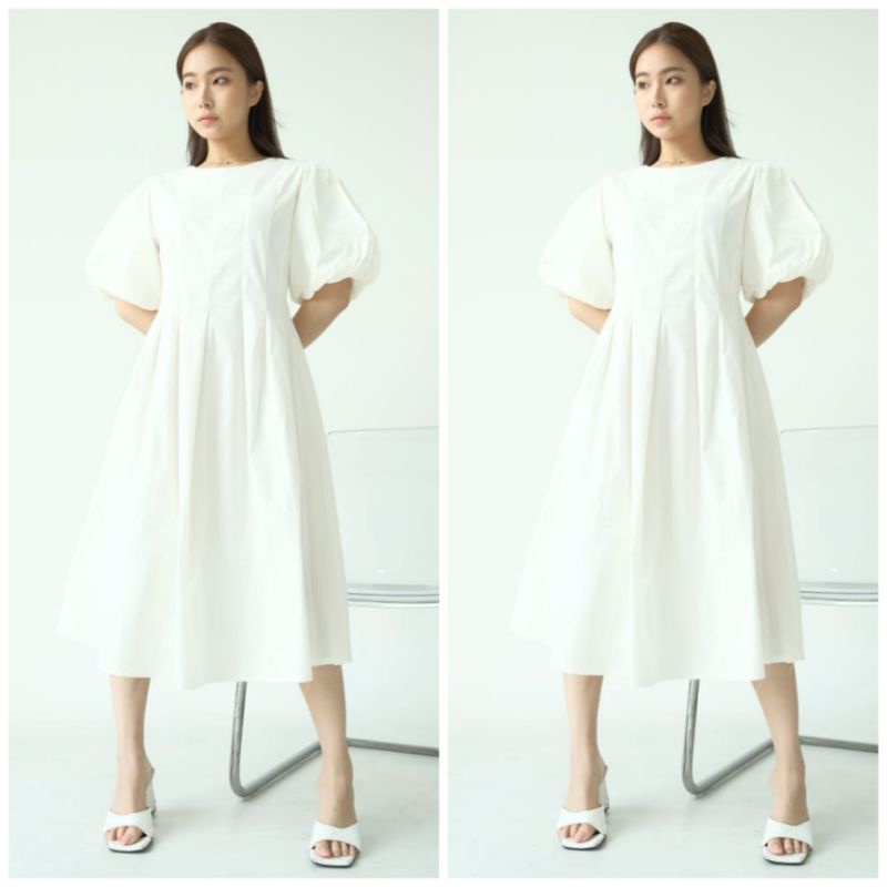 ❣️ SPECIAL PRICE ♡ PREMIUM ♡ ORIGINAL ! VALERRINE VINTAGE PLAIN PUFF PLUFFY BALOON SLEEVE MIDI  DRESS