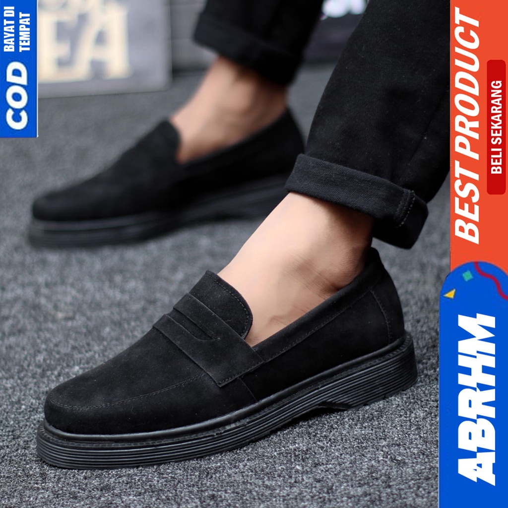 ABRHM Sepatu Loafers Pantofel Formal Docmart Kerja Pria Hitam