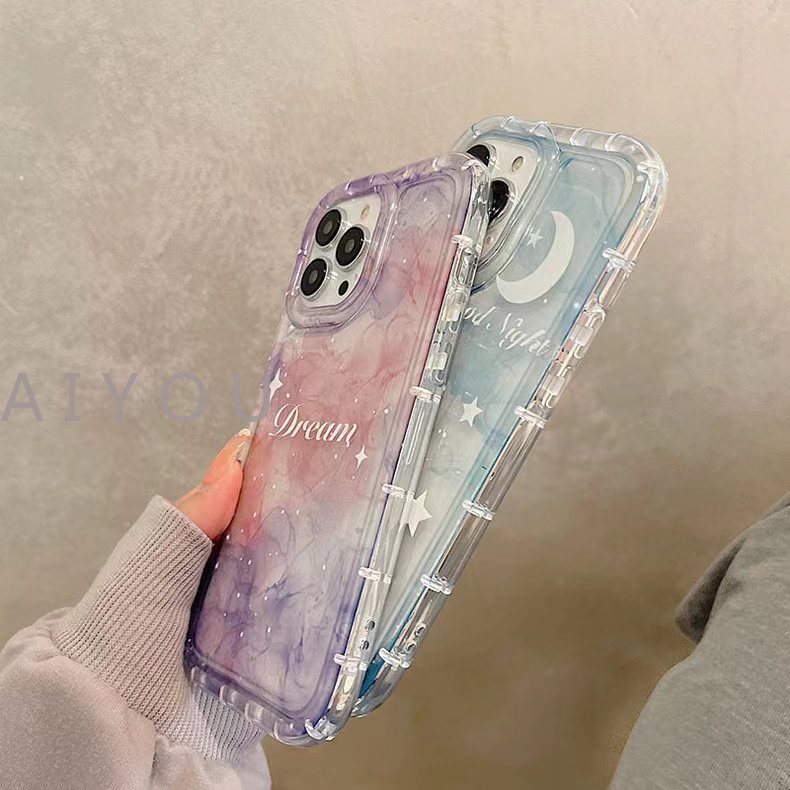 Soft Case TPU Transparan Gradasi Ungu Bintang Bulan Cover IPhone 14 13 12 11 Pro Max