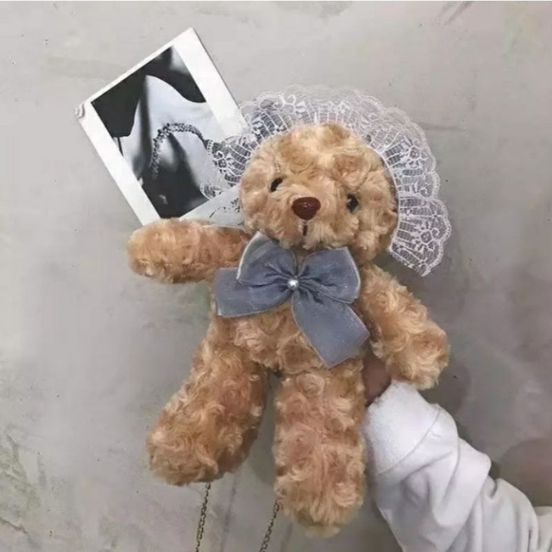 dem_sare - JDS023 Beruang Cimory Tas Selempang Boneka Lucu Tas bulu selempang bahu Selempang Tali Rantai Wanita Fashion