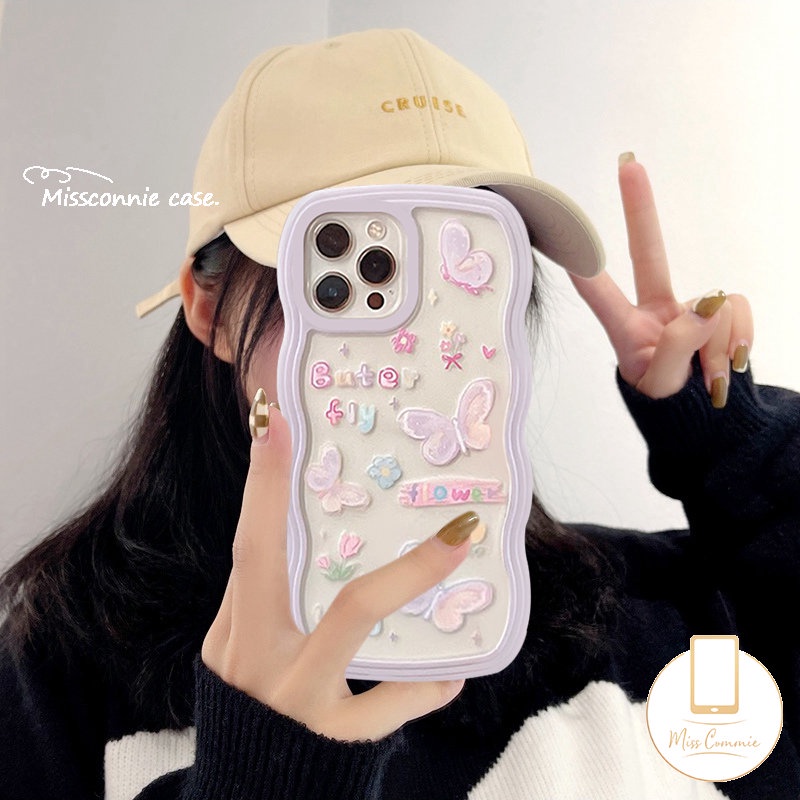 Oppo A12 A17 A78 A77 A15 A57 A74 A16 A96 A95 A17K A54 A55 A5 A9 A16s A5s A7 A16K A1k A77s A53 A3s A72 A76 A12E A35 A52 Reno 8T 8 7 6 Wavy Edge Kartun Kupu Lucu Lembut Sarung