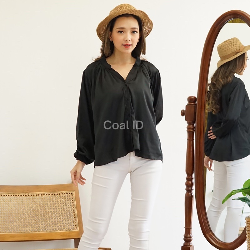 ANNA Blouse Atasan Satin Silk Kemeja Oversize Wanita