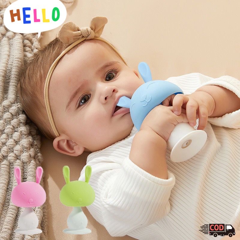 Teether bayi/Mainan gigitan bayi bahan silikon/Teether silikon kelinci/Mainan gigitan bayi / Mainan rattle bayi /teether bayi Mushroom Head / baby bell teethering rattle stick (BIC)