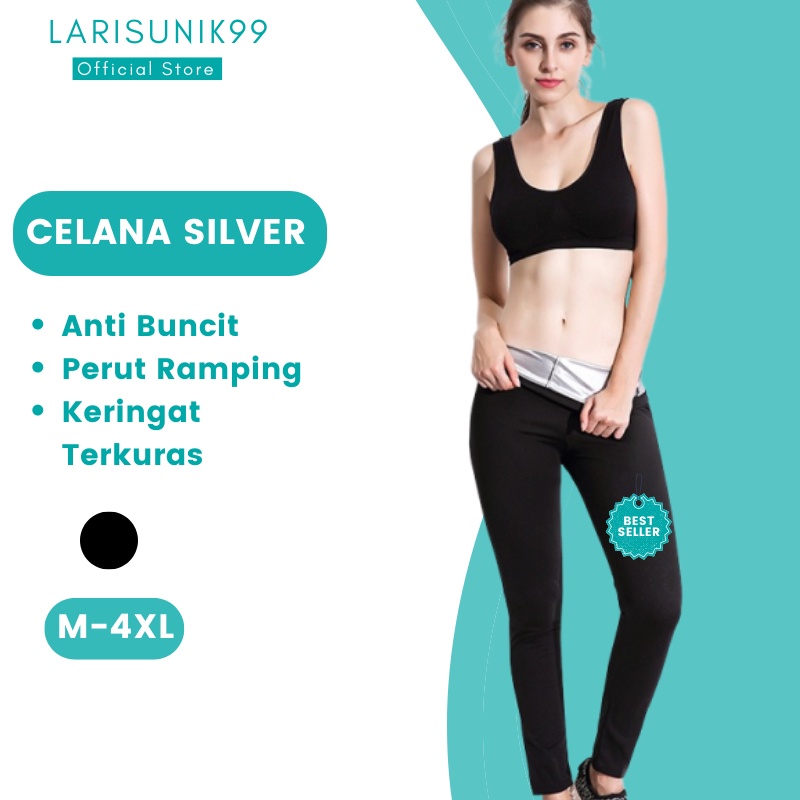 Celana Pembakar Lemak Pelangsing Perut Celana Olahraga Wanita Lapis Perak Silver Sweat Pant